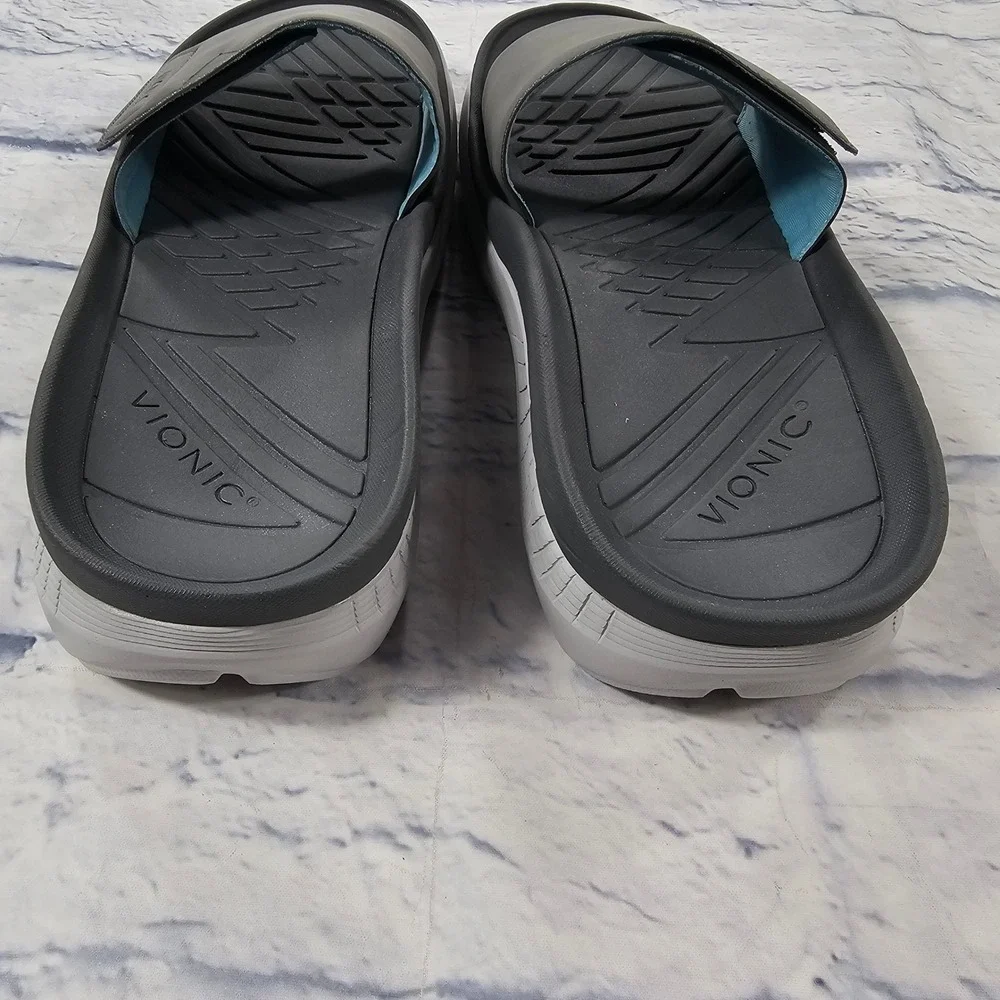 Vionic Rejuvenate Recovery Slide Sandals Mens 8.5 Womens 10 Grey Strap Orthotic
